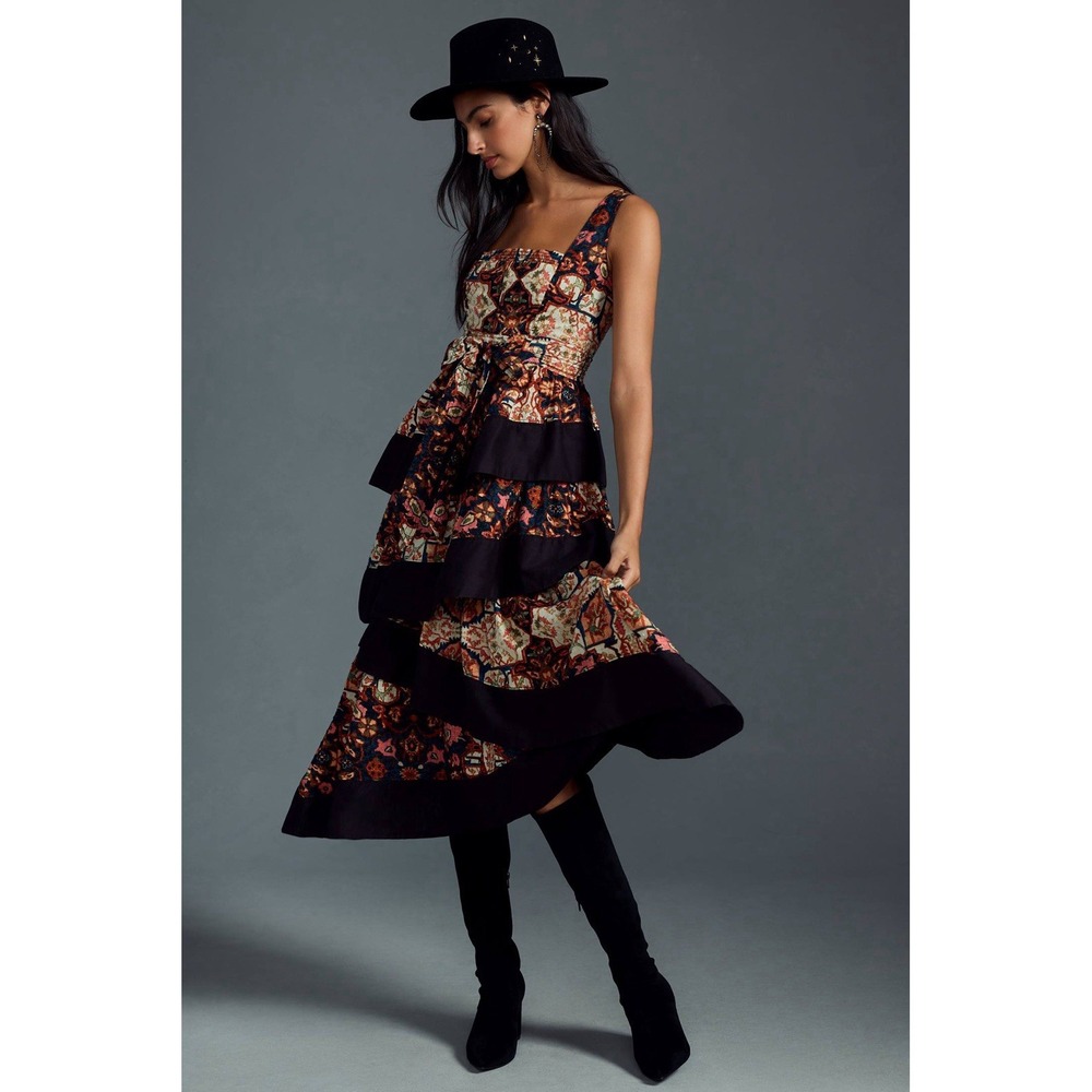 Anthropologie Black and Red Midi Dress